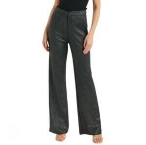 Rachel Zoe Shimmery Silver Black High Rise Wide Leg Pants 6